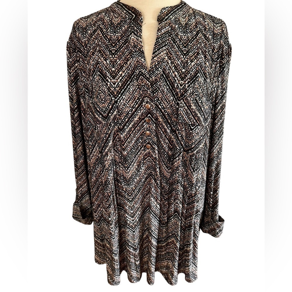 COCOMO 1X Brown Black white 3/4 sleeve Plus Size women's pintuck Blouse